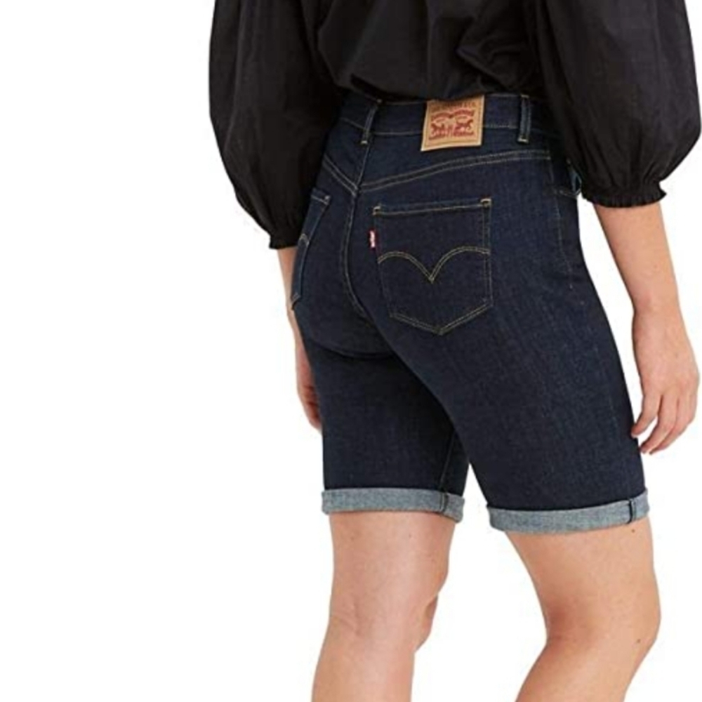 Levi's 501‎ Bermuda Dark Wash Distressed Jean Shorts